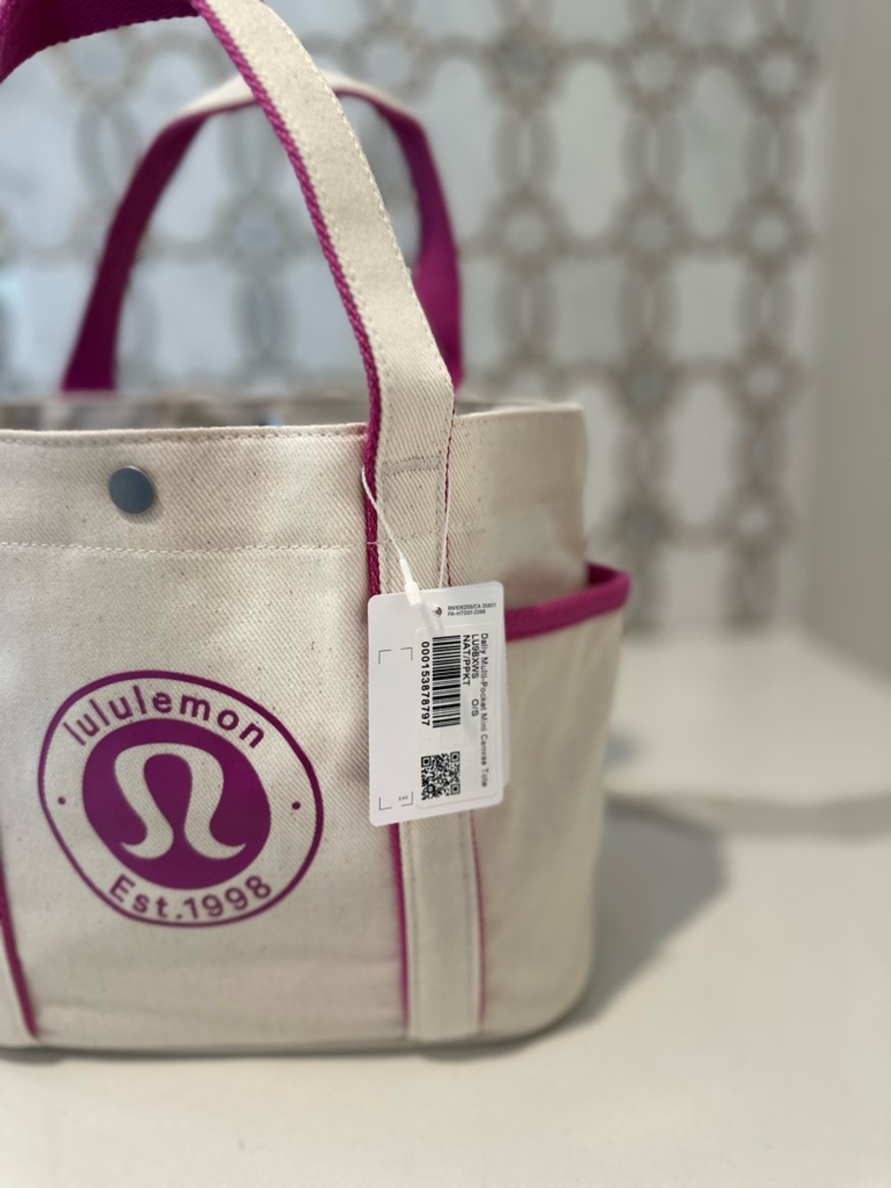 Lululemon Daily Multi-Pocket Mini Canvas Tote Bag 6.5L (Natural/Pow Pink Tone) - Picture 5 of 8